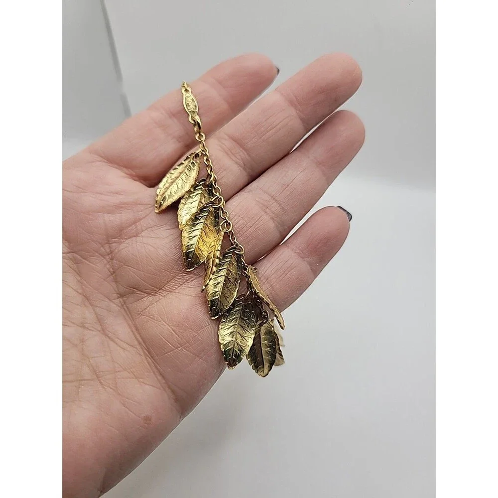 Vintage Napier Gold Tone Leaf Charm Bracelet Botanical Nature Classic Jewelry - Picture 11 of 15